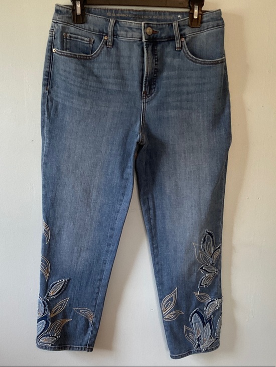 Chico's Denim - Chico’s So Slimming Cropped Jeans with Embroidered Leaf Accents